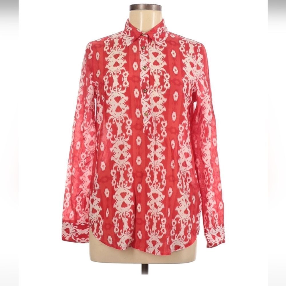 C. Wonder Ikat Print Buttondown Blouse Red White Size Small Women's